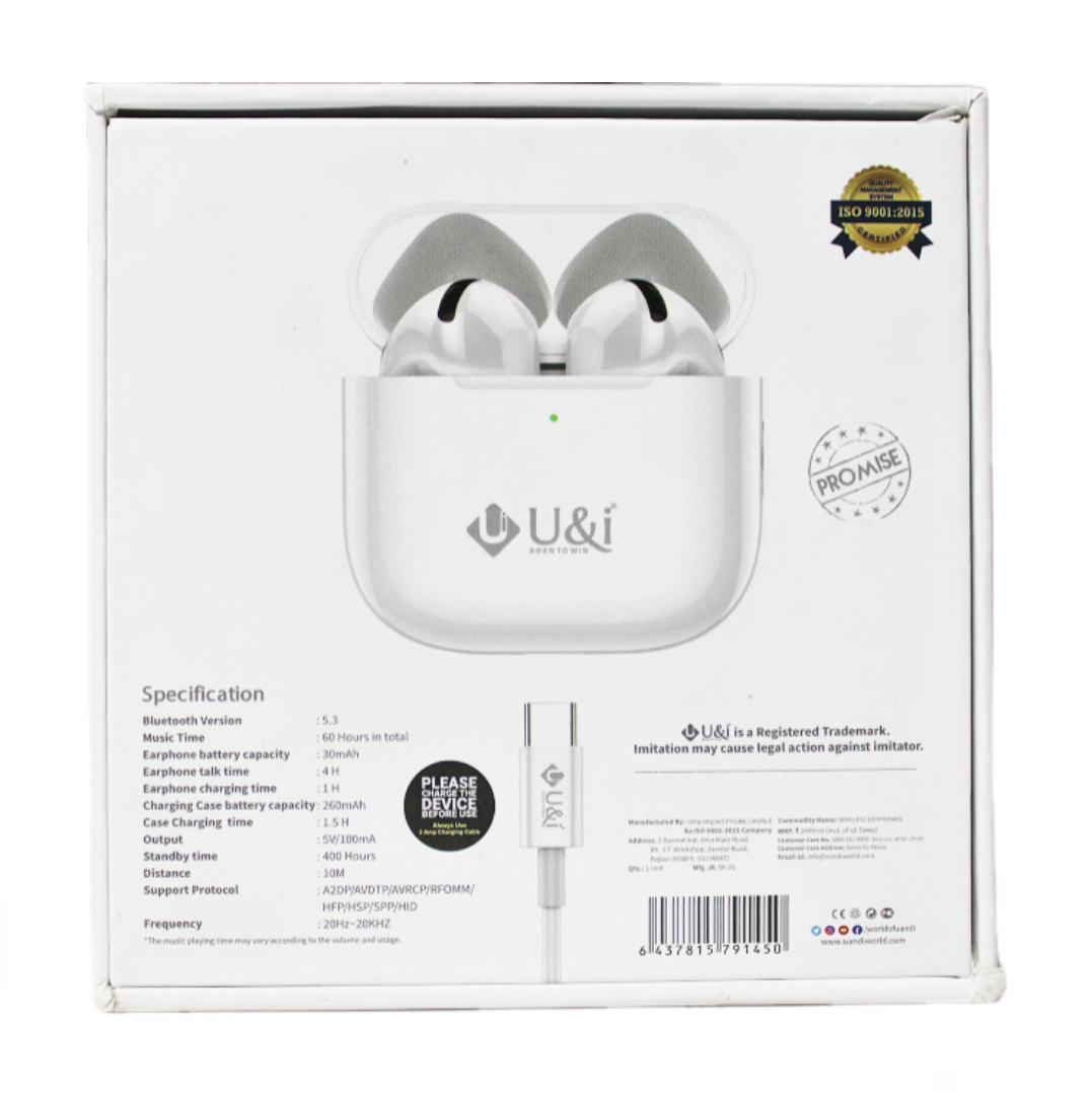 U&I CLARITY SERIES AIRPODS with 6 months guarantee